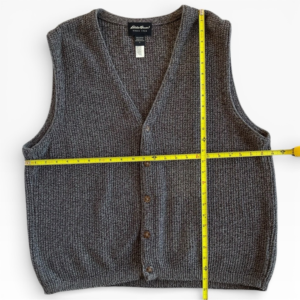Men’s Eddie Bauer Gray Knit Sweater Vest Button Front V-Neck Cotton Large L - Picture 4 of 6